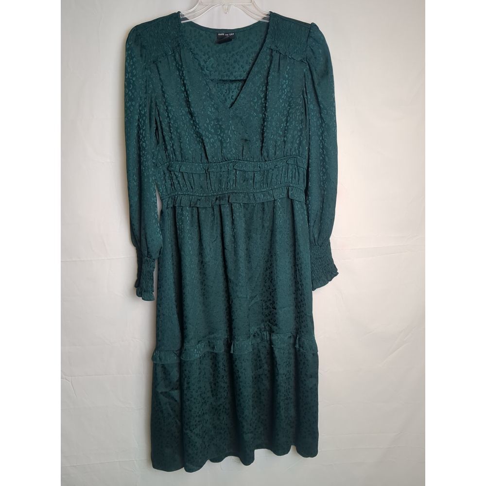 Kate And Lily Emerald Green Tiered Flowy Maxi Prairie Dress Stretchy Women's 4